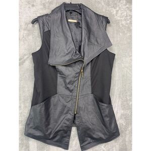 Iman Women's Black Leather Vest‎ Size Large Asymmetric Fashion